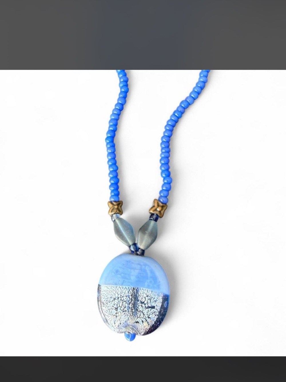 Hand Crafted Blue Glass Pendant Beaded Necklace